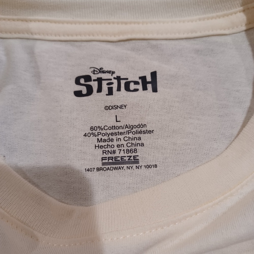 Disney Stitch and Angel Graphic T-Shirt Cream Womens Large Lilo & Stitch Tee - Picture 3 of 4